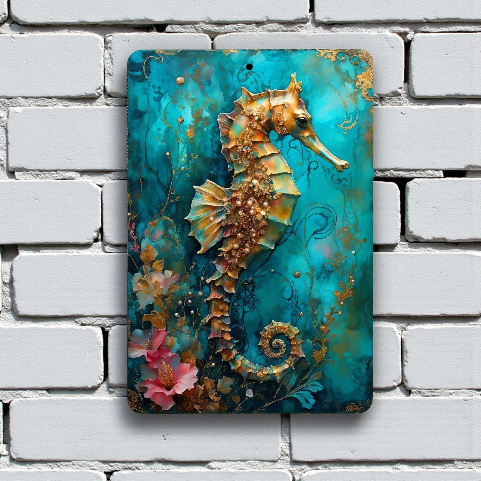 Seahorse Metal Sign 8×12 Inch Coastal Wall Decor Ocean Seahorse