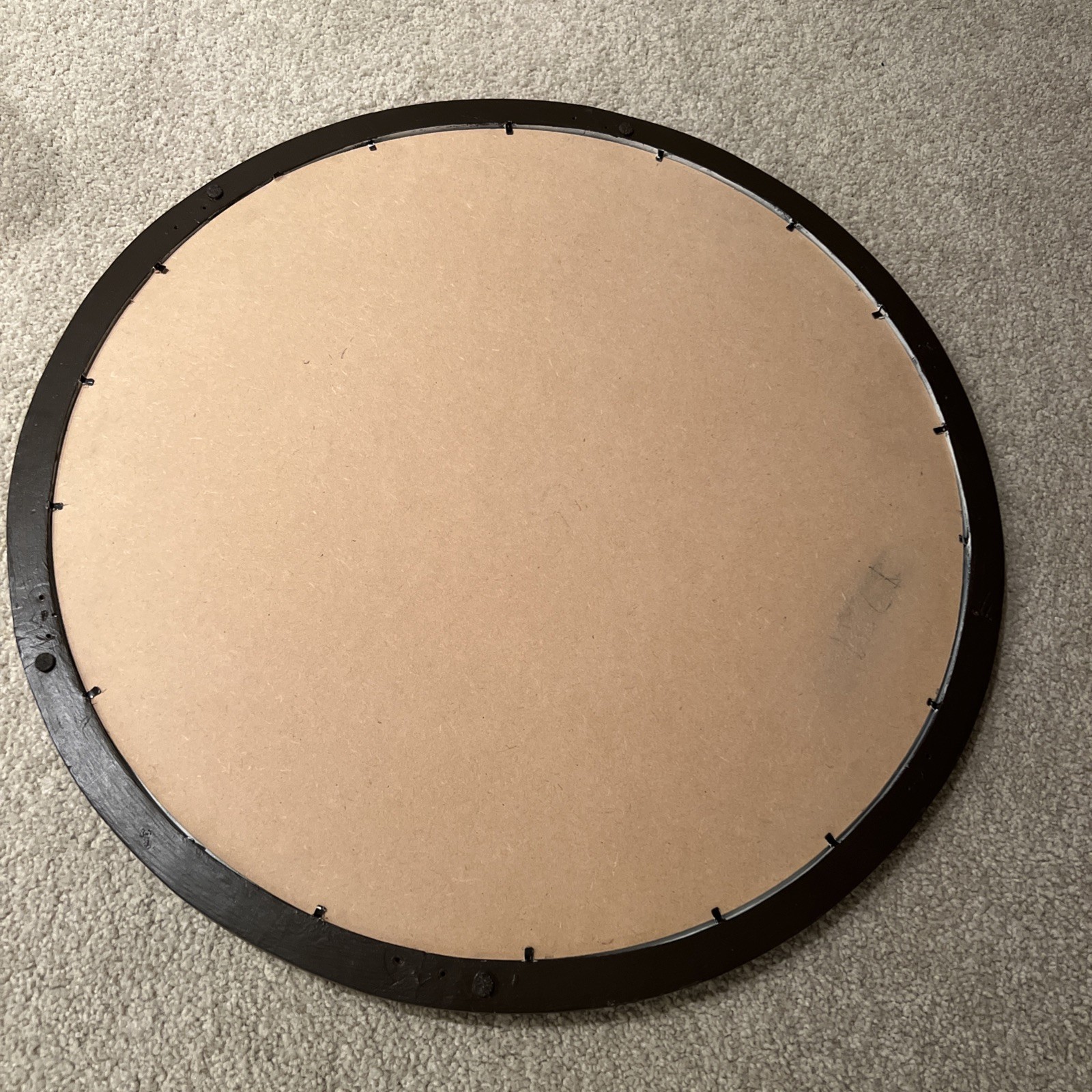 Large Round Peacock Wall Mirror Art Decor 23.5” White & Silver w/ Wooden Frame