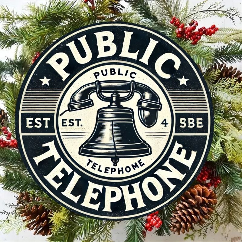 Round Retro Public Telephone Metal Sign Antique Phone Logo Home Bar Wall Art
