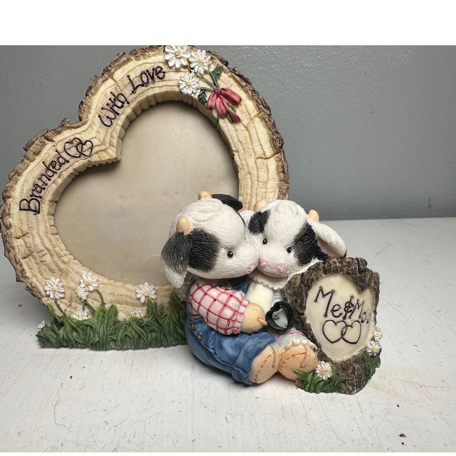 Marys Moo Moos Branded With Love Heart Picture Frame 1996 Enesco Cow Figurine
