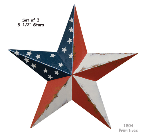 3 Small Lightly Distressed 3-1/2&Prime; Patriotic Barn STARS w/ hang hole