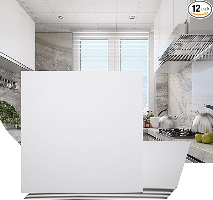 12-Pack Drop Ceiling Tile 2ft x 2ft, Smooth White PVC Ceiling Panel 24 x 24in