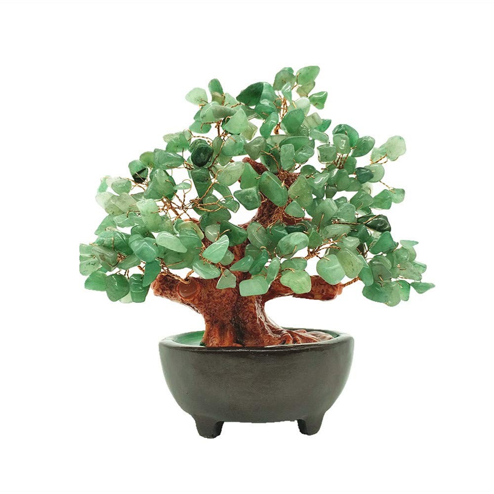 7 Inch Green Quartz Crystal Money Tree Bonsai Feng Shui Gem Decoration Luck