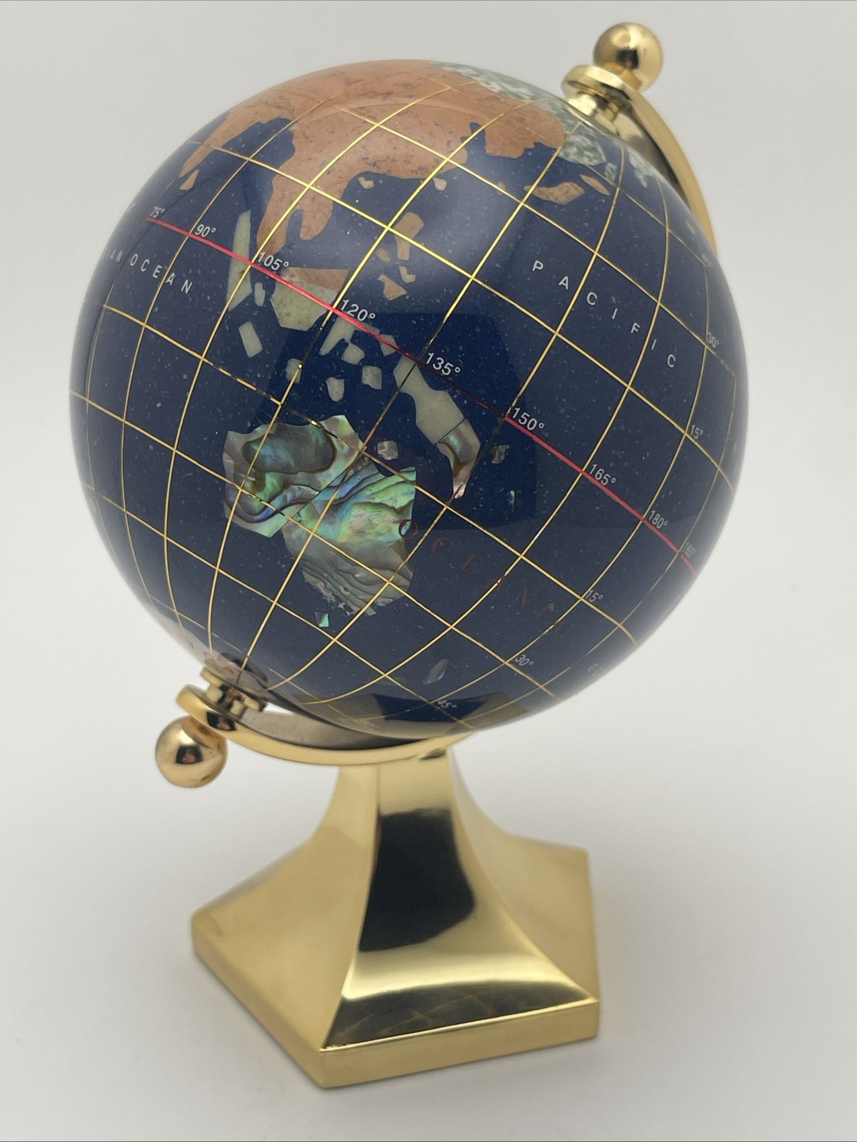 Desktop Globe On Gold Toned Stand, 5&Prime; Inlaid Abolone