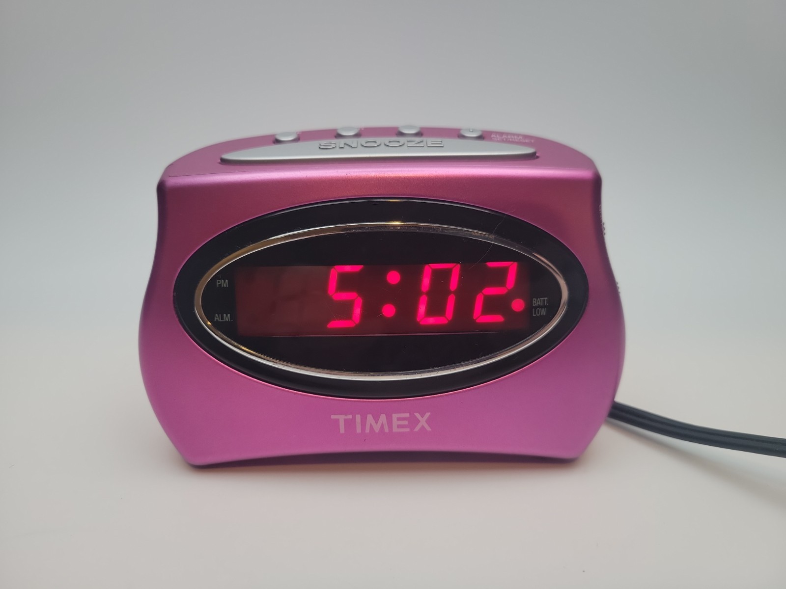 Timex Digital Alarm Clock Metallic Pink Red LED Display T101 Retro Y2K Style