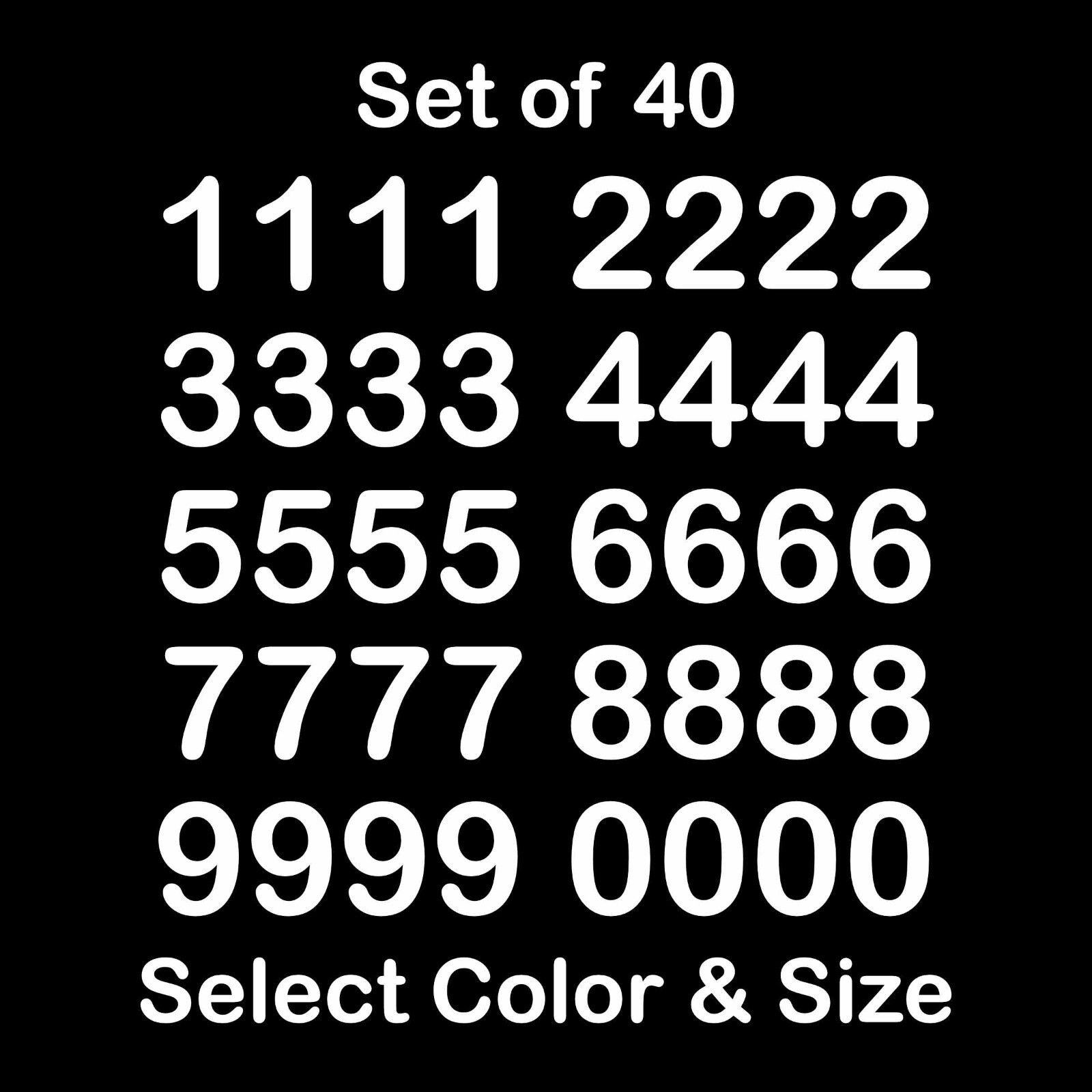 0-9 Set of 40 Numbers Vinyl Sticker Decals Select Color & Size 1/2&Prime; thru 4&Prime;