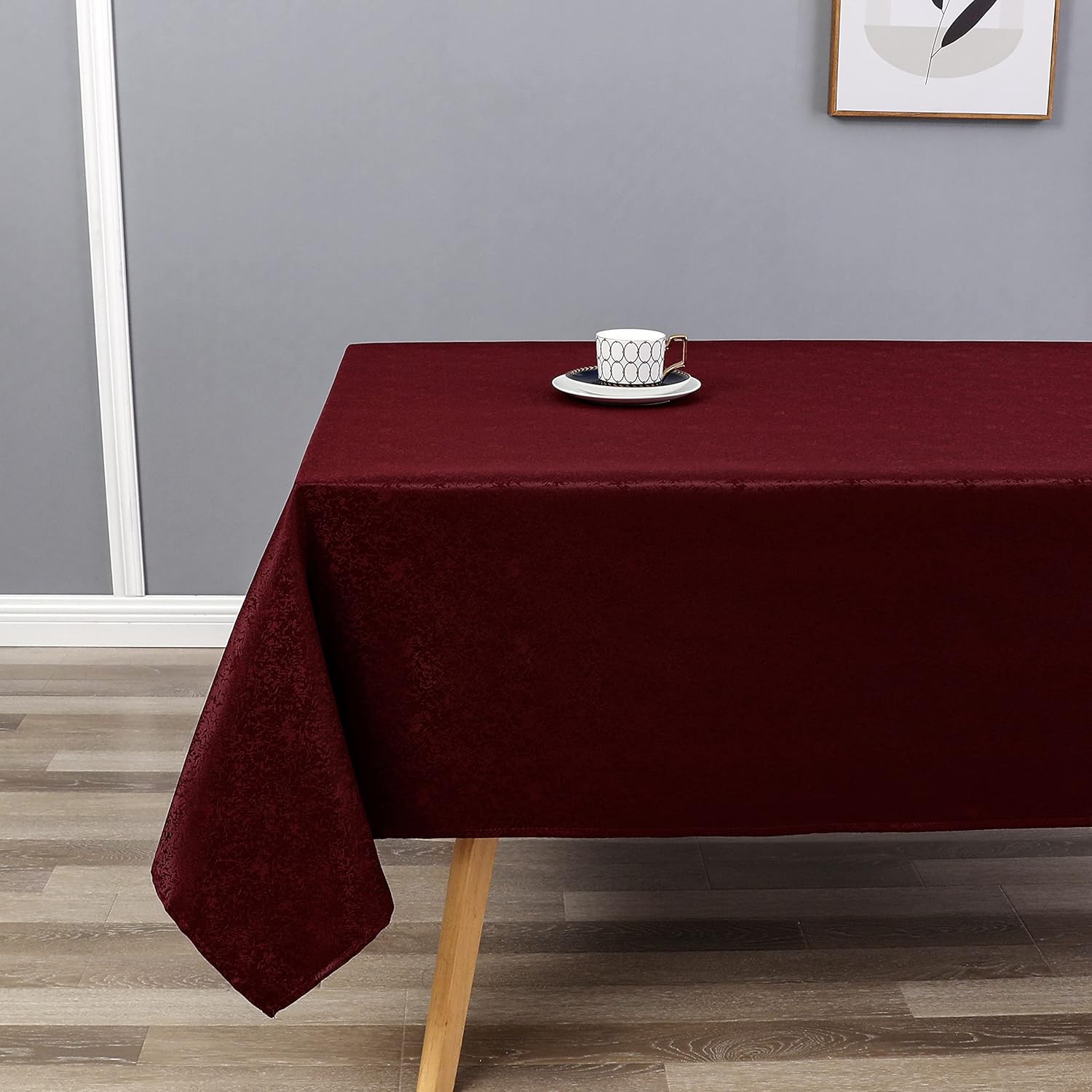 Tablecloth Burgundy Jacquard Rectangle Table Cloth 54 X 84 Inch, Water Resistant