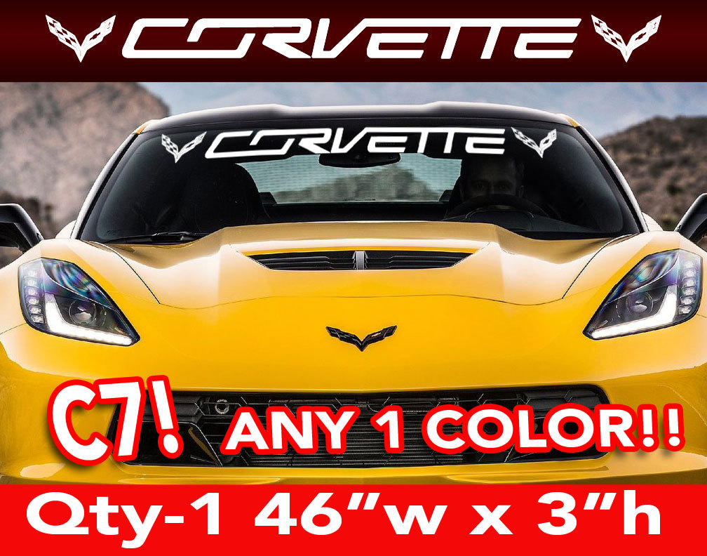 Stingray C7  » CORVETTE  » WORD w Logos WINDSHIELD DECAL STICKER 46&Prime;w x3&Prime;h