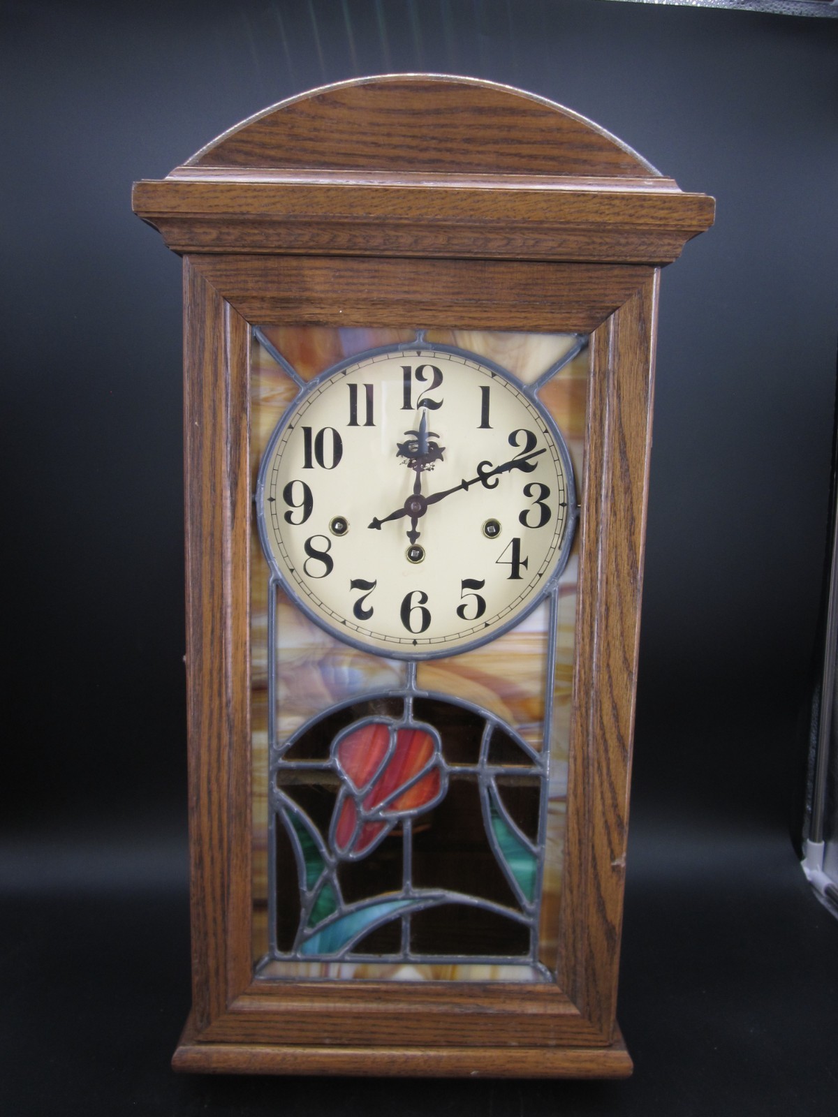 🌟 SAN FRANCISCO WESTMINSTER MULTI-CHIME OAK CLOCK LEADED GLASS WIND UP 3PT8