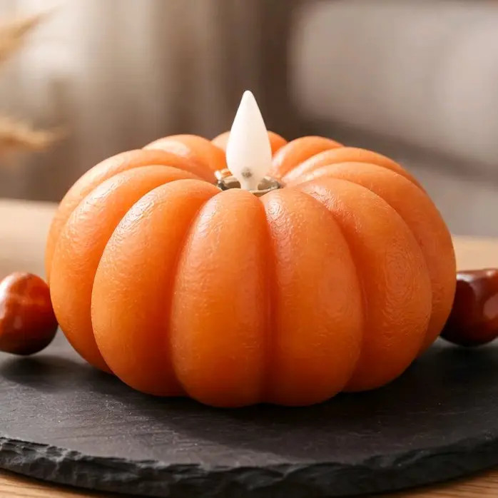 Orange Pumpkin Carved Moving Flame LED Candle / WHD