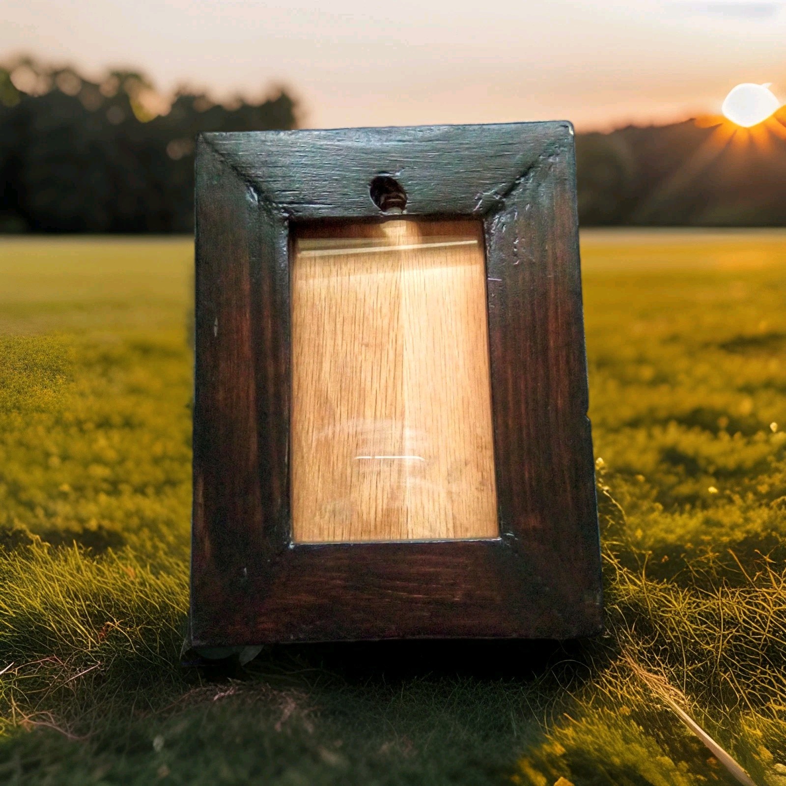 Hand cut 10&Prime;x7 1/2&Prime; Dark Walnut Frame With Glass Included And Handmade Backing