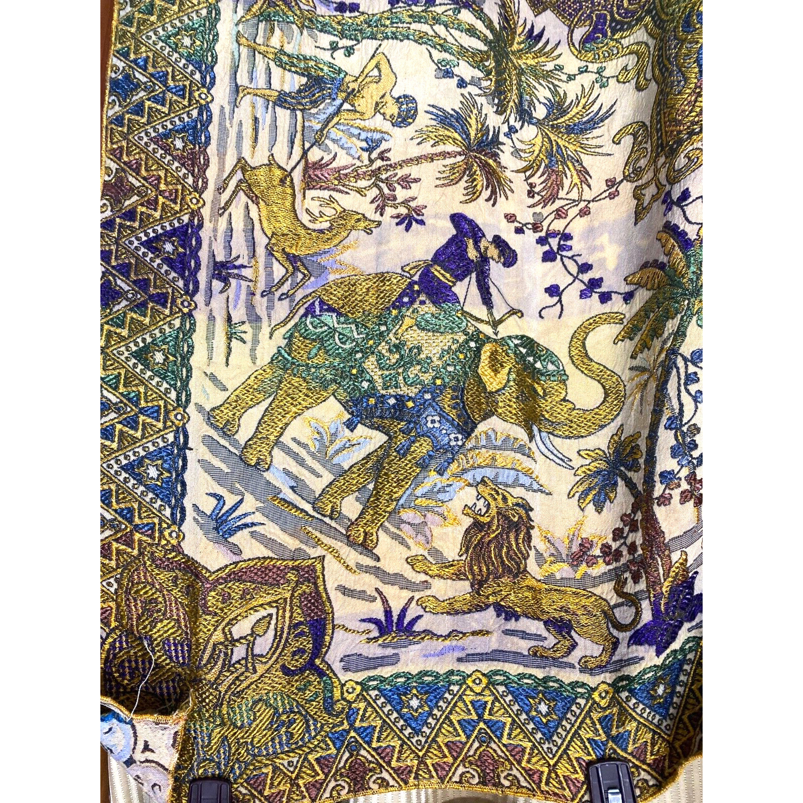 India Embroidery Tapestry Tablecloth Cotton Elephant Camel Hunting Scene 52×52&Prime;