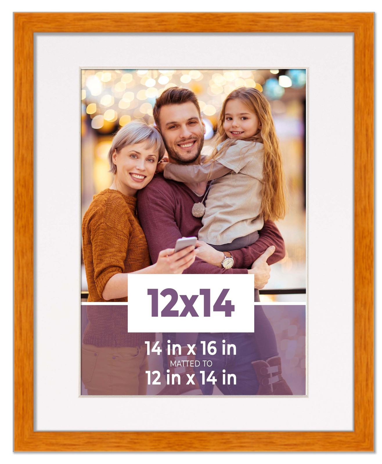 12×14 Frame Honey Pecan With White Picture Mat For 12×14 Photo – Honey Pecan 14x
