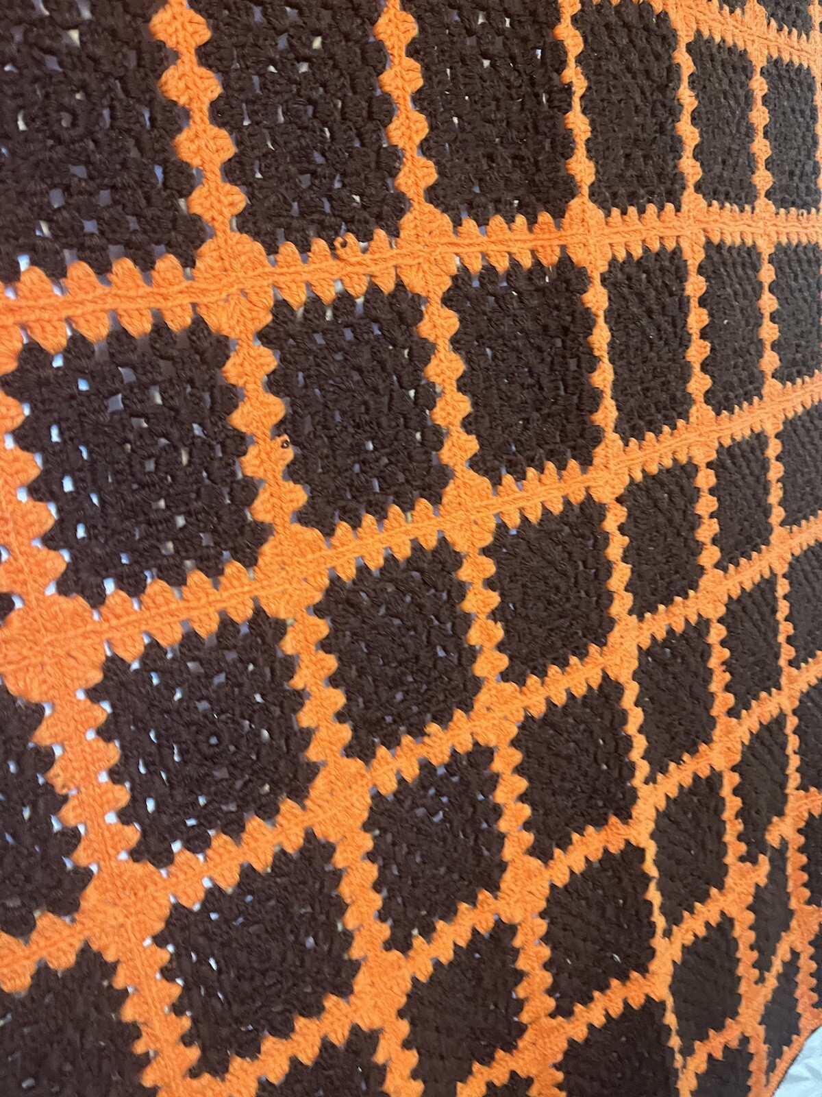 Granny Square Vintage CrochetAfghan In Orange And Brown