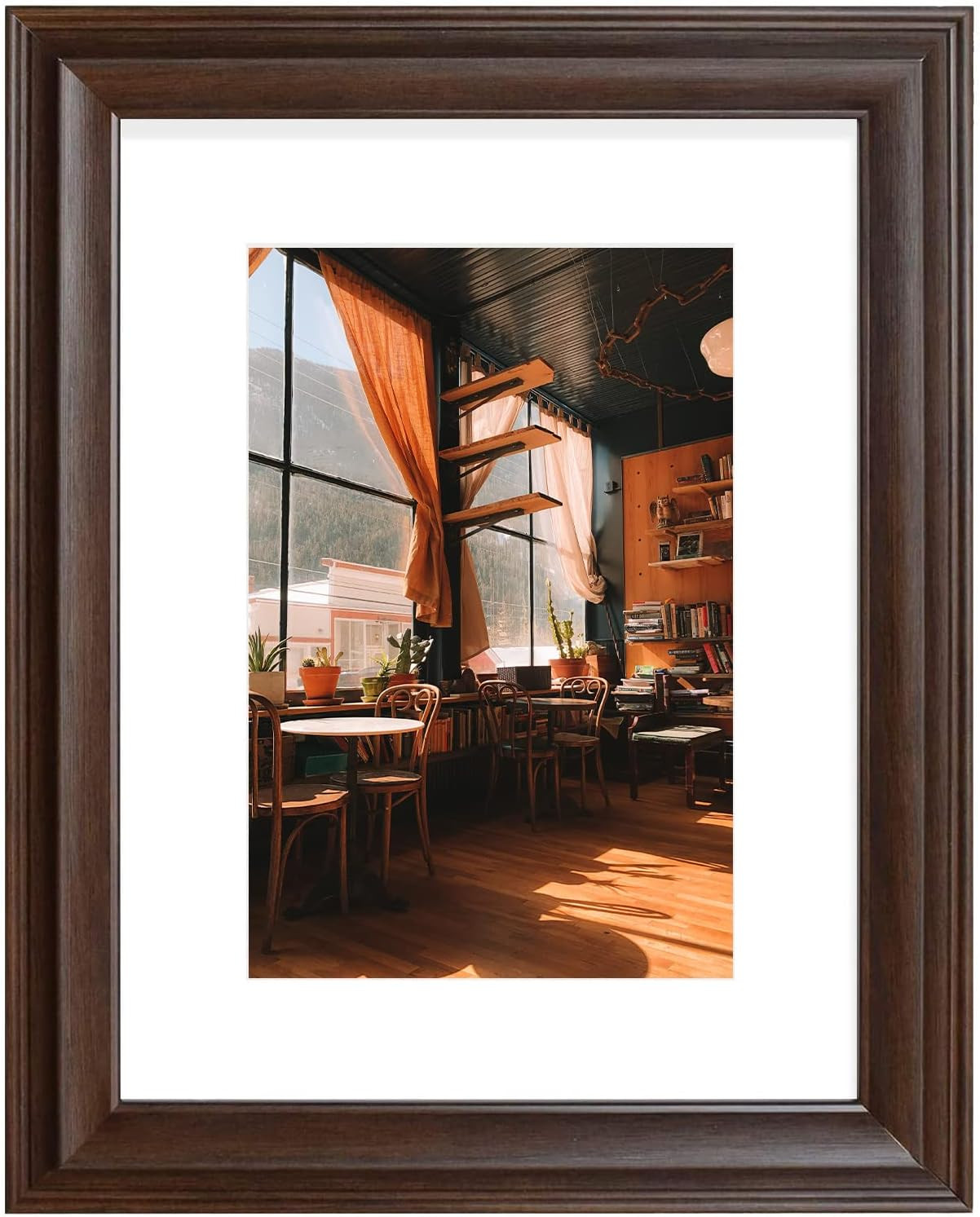 , 12X16 Raised Brown Frame – White Mat for 8X12 Photo – Traditional High Rise Mo