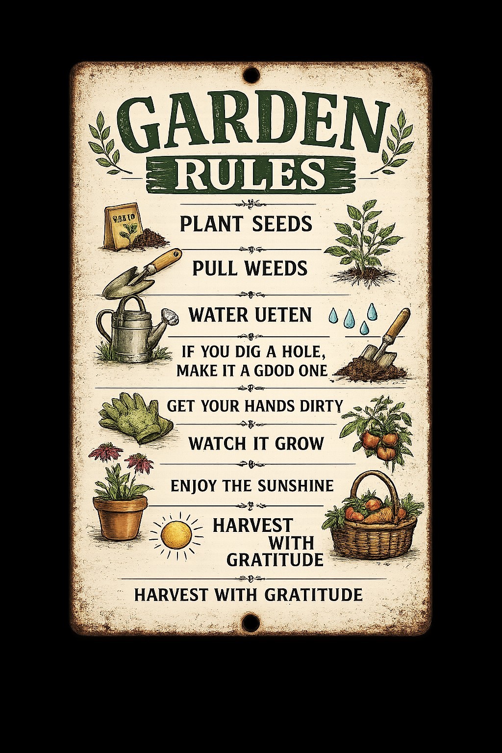 Garden Rules Tin Sign Metal Gardening Shed Patio Farmhouse Wall Decor 8×12 Sign