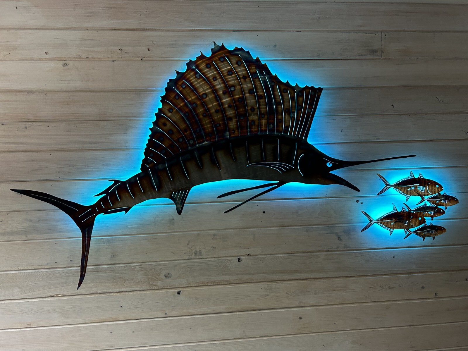 Sailfish chasing bait Stainless steel metal art