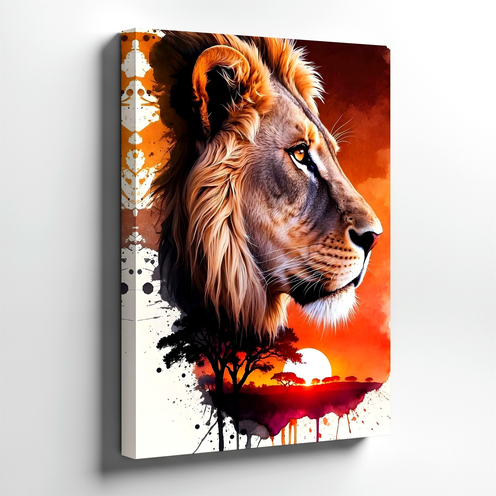 Lion Safari Sunset Landscape African Wildlife Wall Art Vintage Classic Print