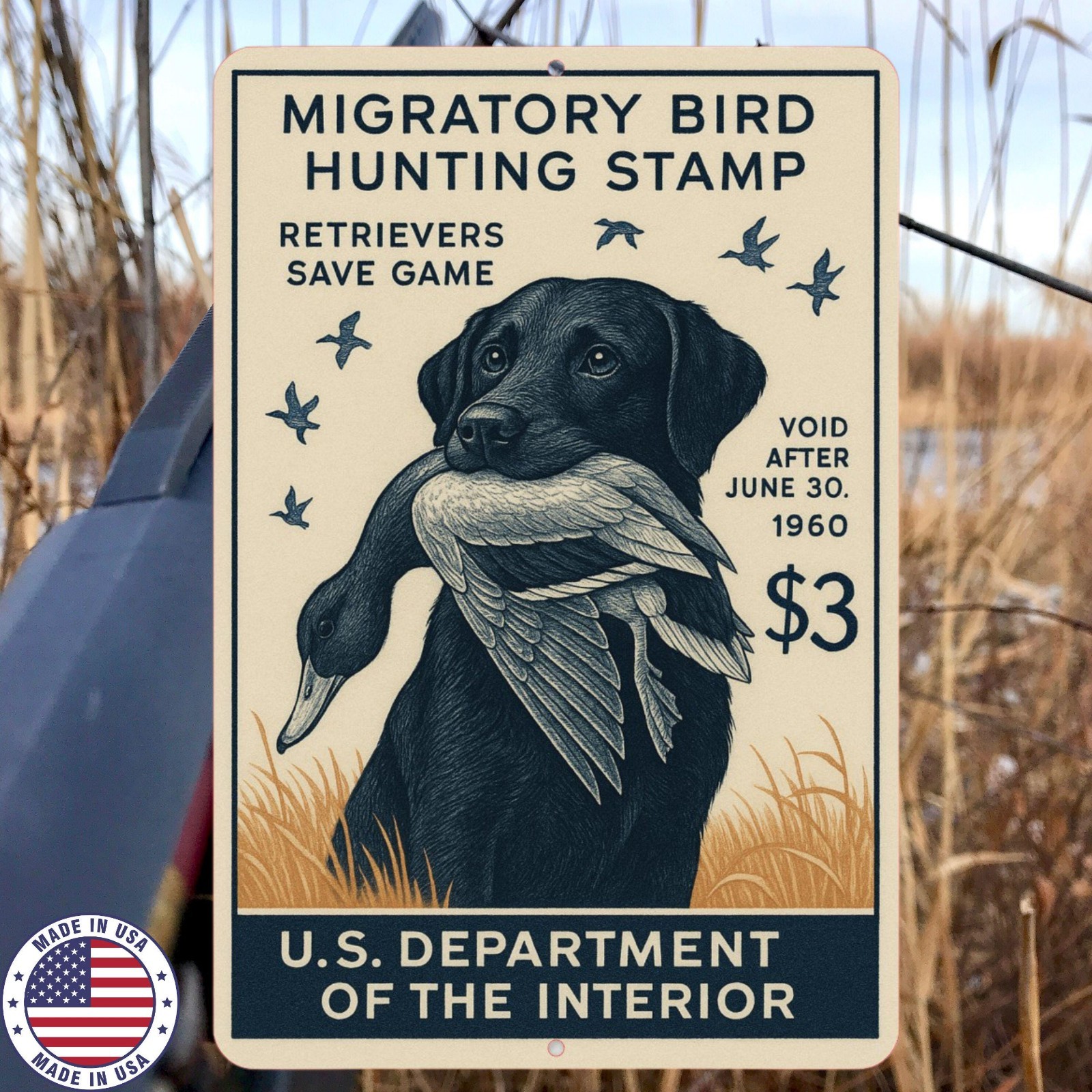 1960 Duck Stamp Sign Labrador Retriever Hunting Art Vintage Metal Replica Sign