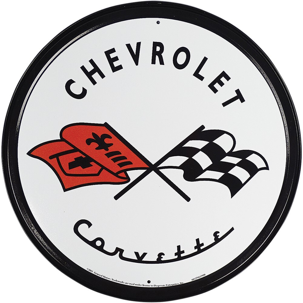 Chevrolet Corvette Tin Sign – 11-3/4&Prime; Dia, Made in USA #DE-1797
