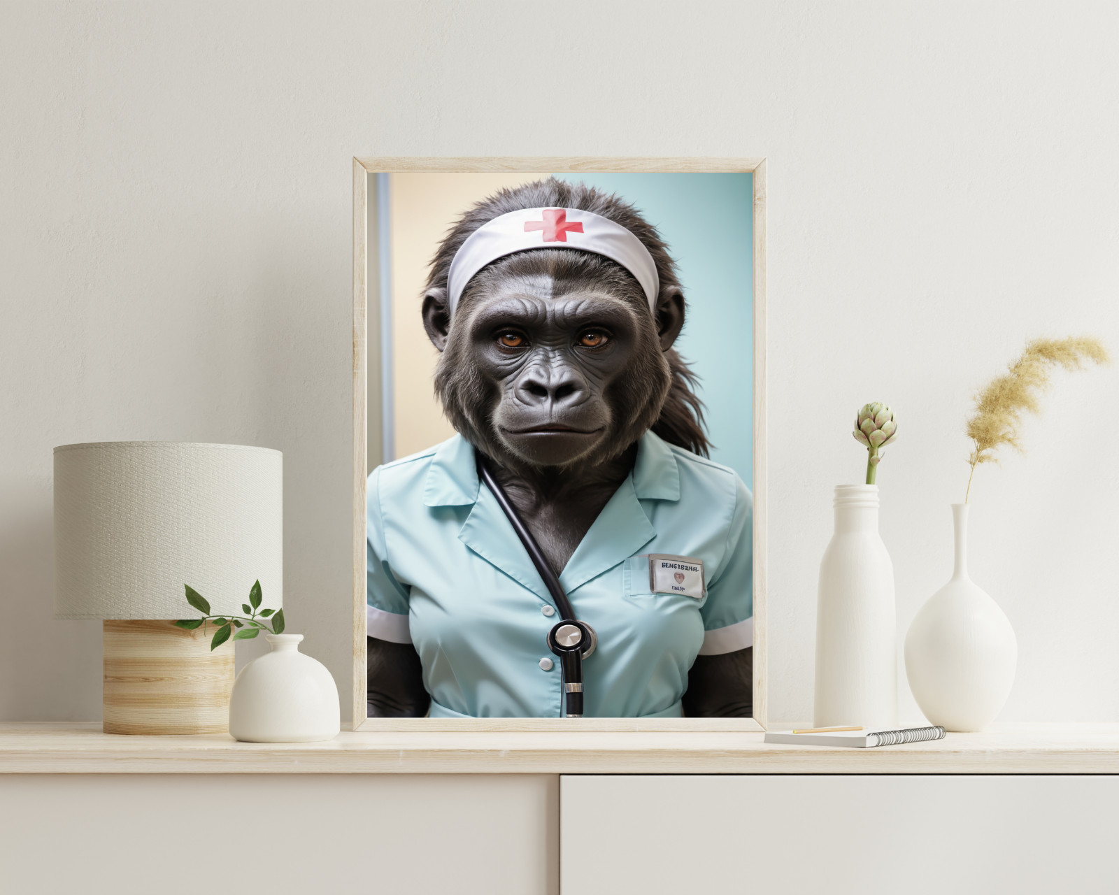 Nurse Gorilla Portrait, Animal Portrait, Realistic Animal Portrait, Wall Art