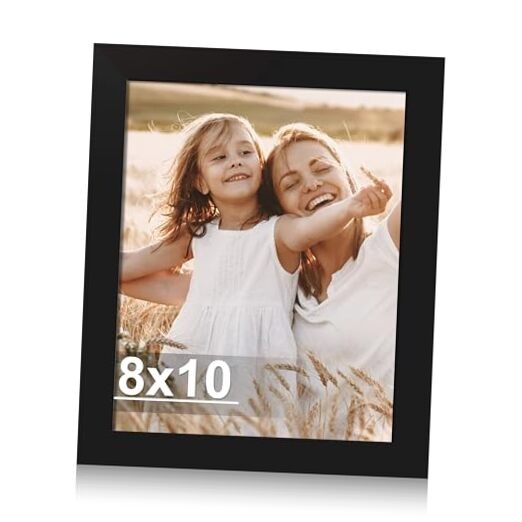 8×10 Picture Frame, Made of Real Glass and Wooden Frame, 8X10 in Black
