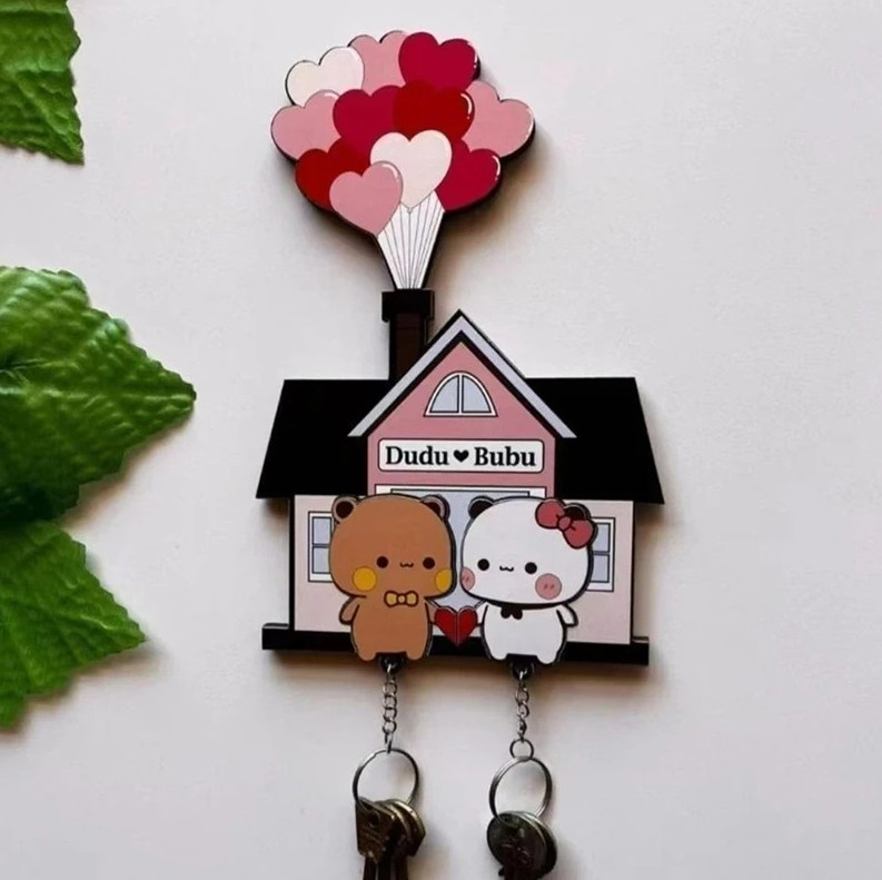 Cute Panda Bubu & Dudu Wall Key Holder – Acrylic Keychain Hanger NEW