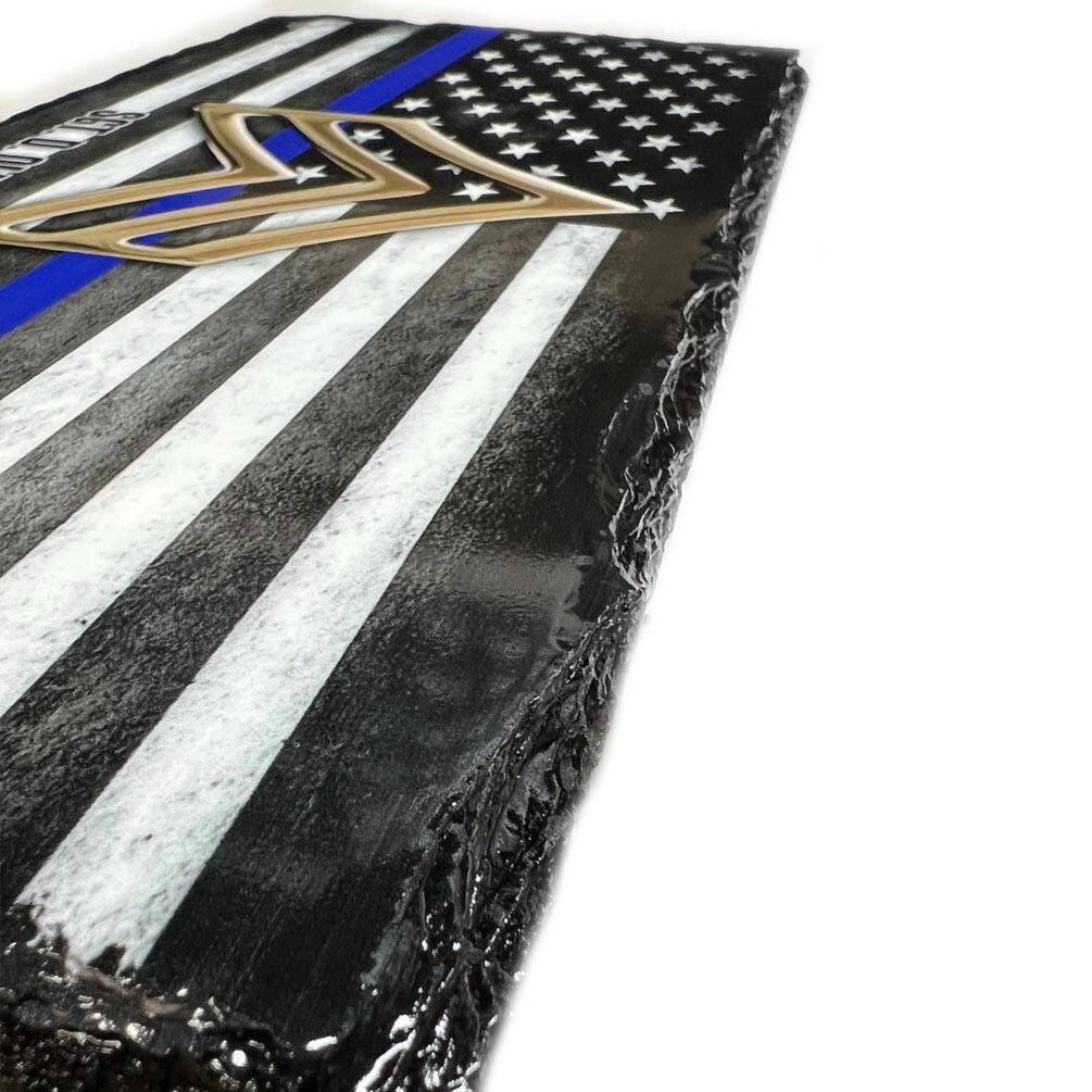 Military Thin Camouflage Line American Flag Design Slate Rock Desk Accessory
