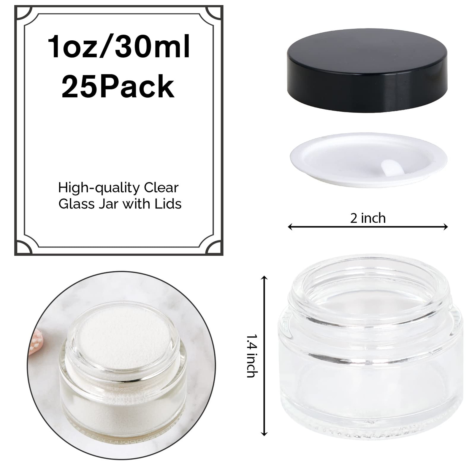 11 Hoa Kinh 1Oz Glass Jar Lid Hoa Kinh 25Pack Clear Round Containers Cosmetic
