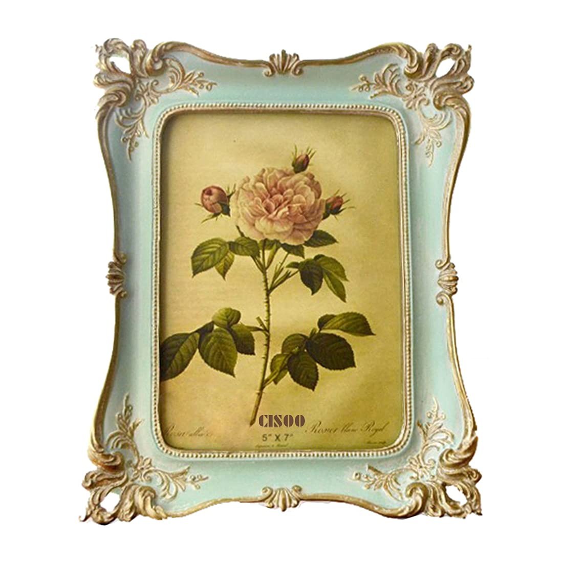 5×7 Vintage Picture Frame Antique Ornate Blue Photo Frame for Table Top and Wall