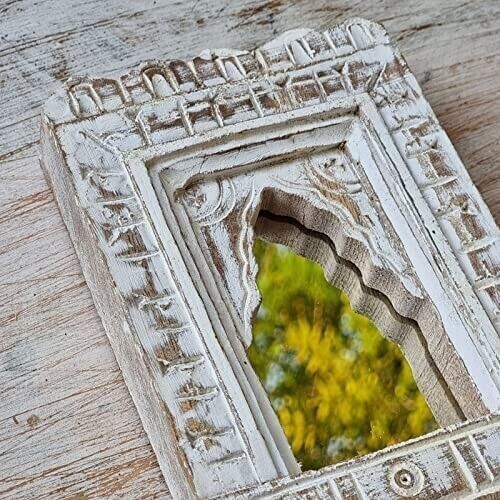 Rustic Handmade Vintage Style Indian Temple Mirror Small Wall Decor 12x3x17 cm