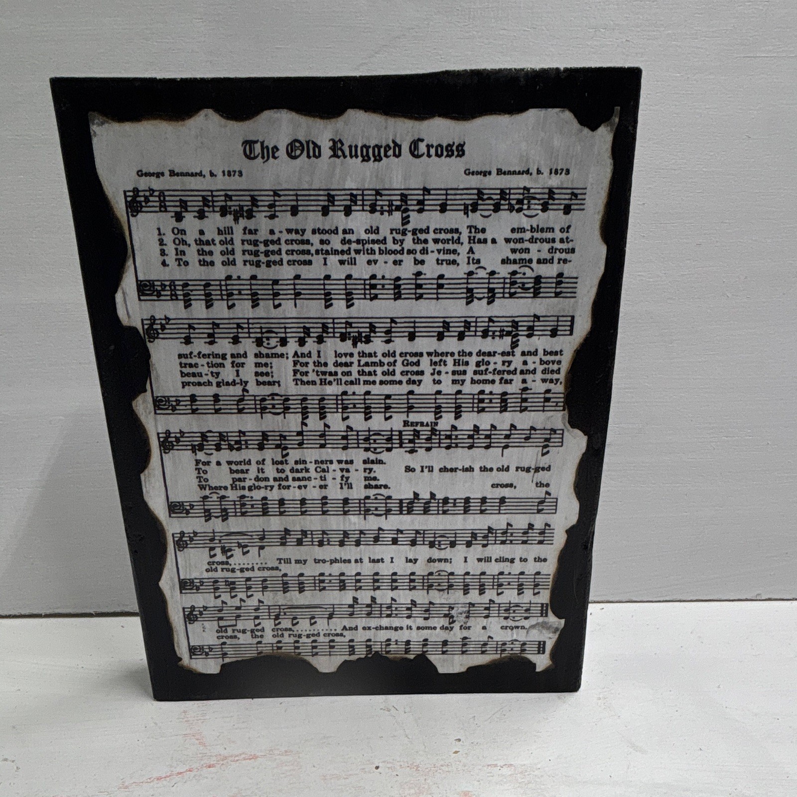 Rustic Wood Freestanding Plaque The Old Rugged Cross Sheet Music 10×9 Black