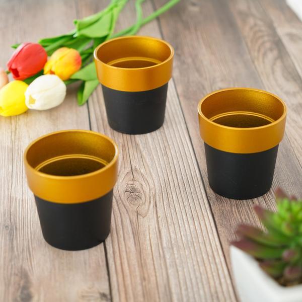 9 pcs 3-Inch Metallic Round PLASTIC FLOWER PLANT POTS Wedding Party Supplies