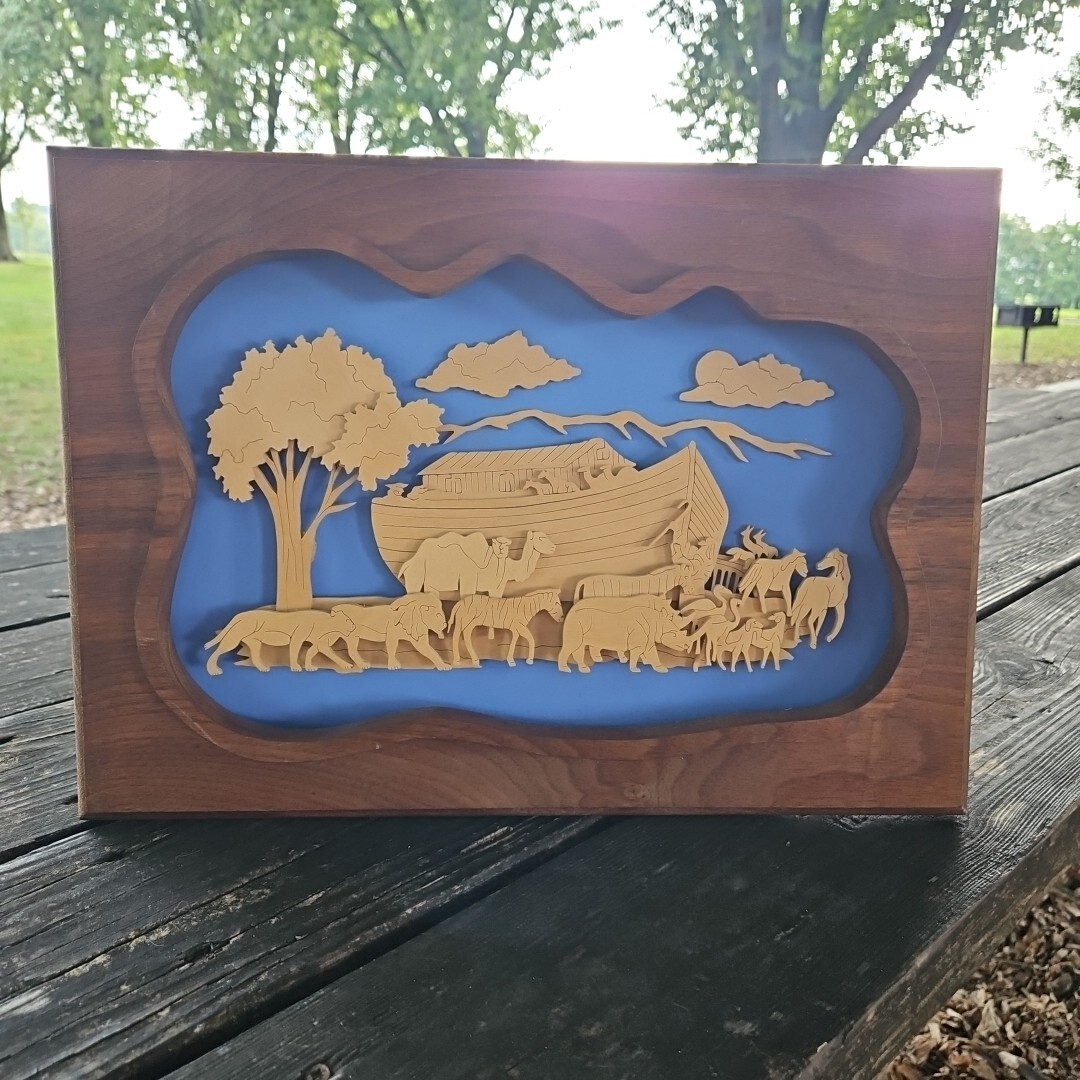 Noahs Ark Handmade 3D Laser Cut Wood Wall Decor Plaque Children Rustic Natural