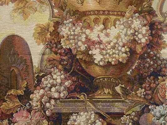 WIDE TAPESTRY~Classical Urn with Grapes on Vines, made in BELGIUM 41.5&Prime;x 59&Prime;