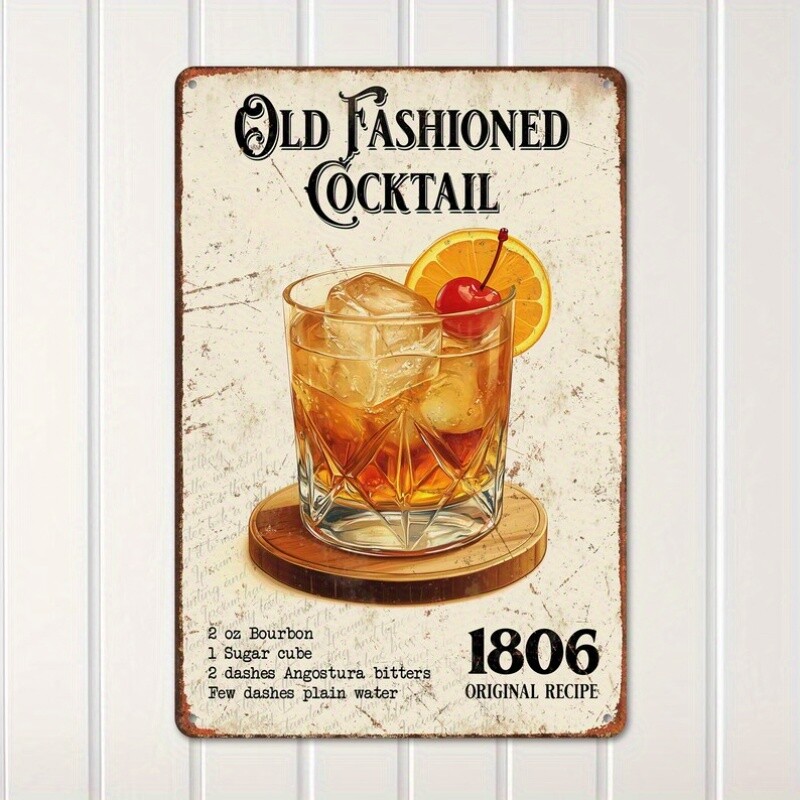 Customizable Old Fashioned Cocktail Recipe Metal Sign – Rustic Bourbon Wall Art