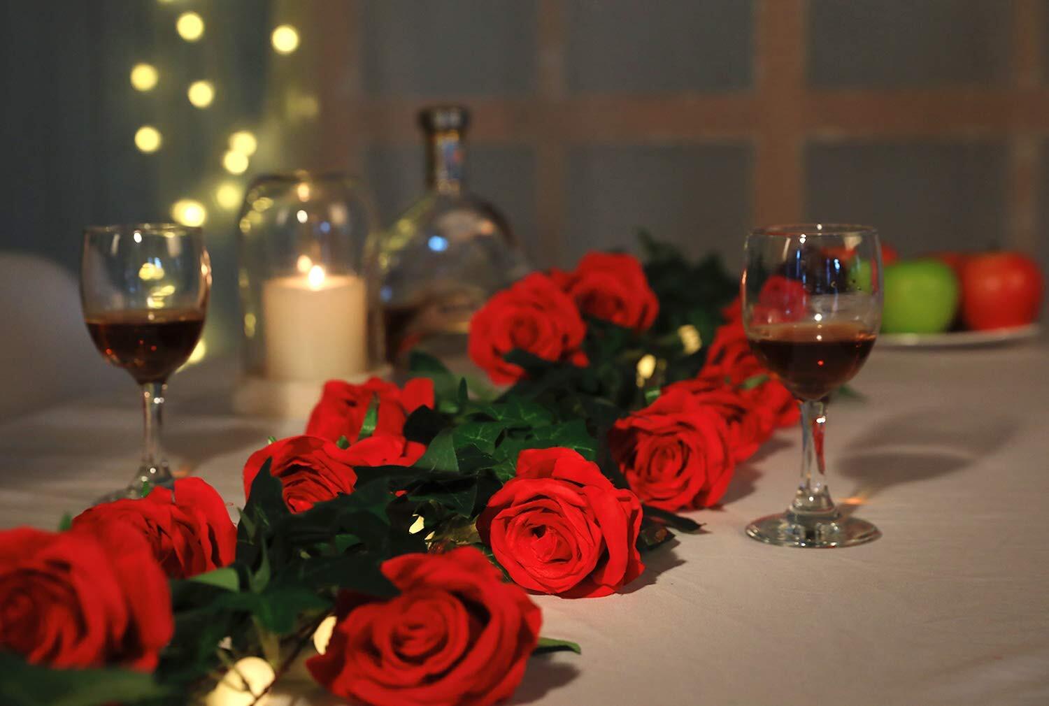 20Pcs Red Silk Roses Artificial Flowers Realistic Bouquet Home Decor valentine