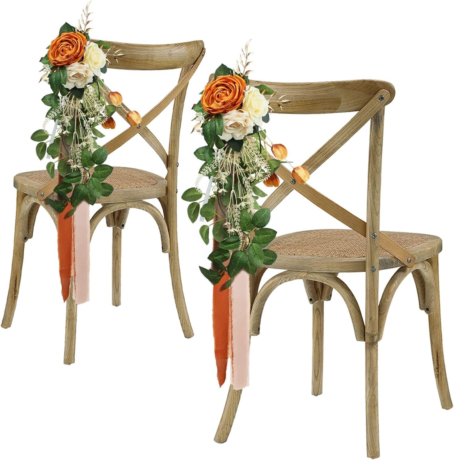 6Pcs Burnt Orange Wedding Aisle Decorations, Artificial Fall Flowers for Church