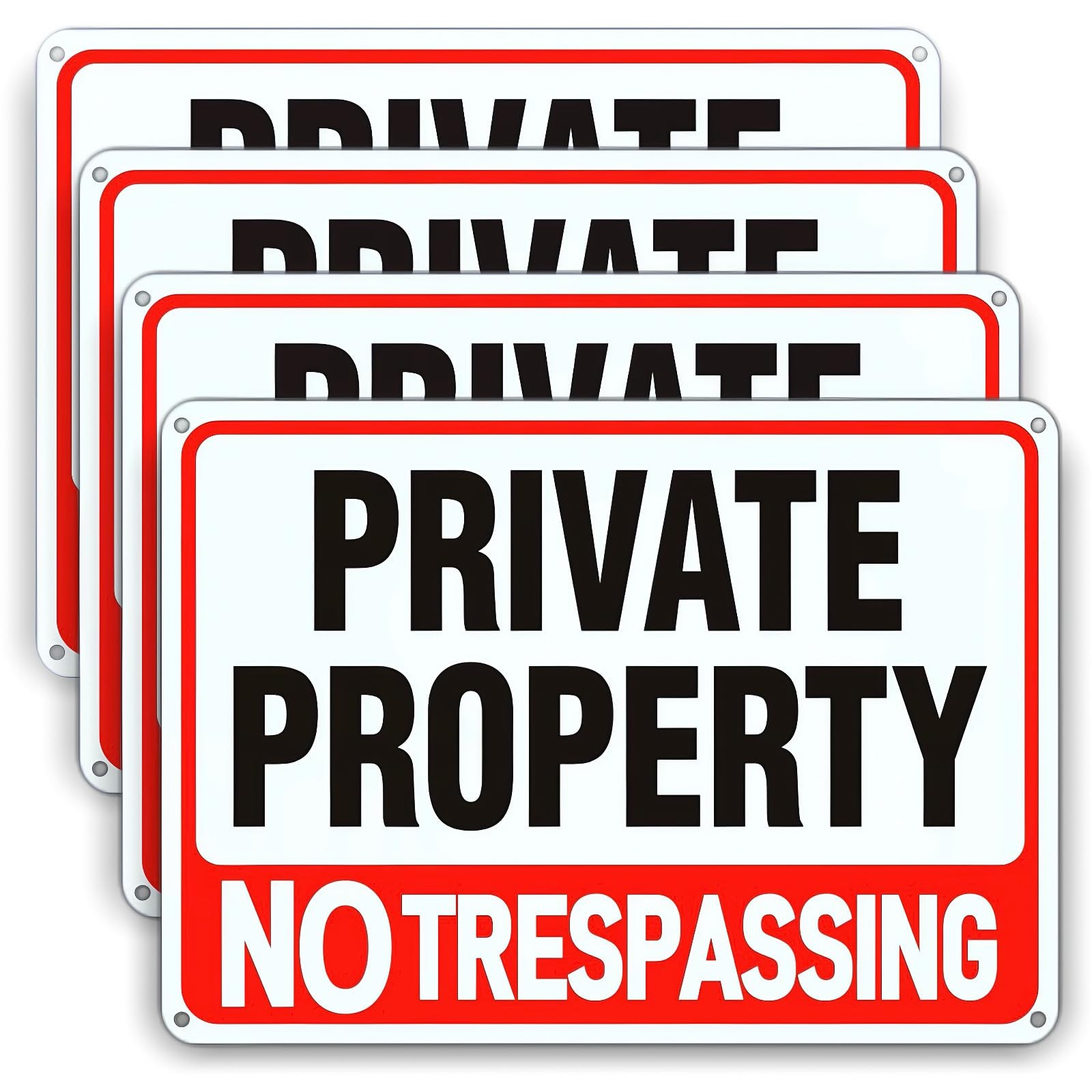 4 Pack Large Private Property No Trespassing Sign 8X12 Inch Rust Free Aluminum.