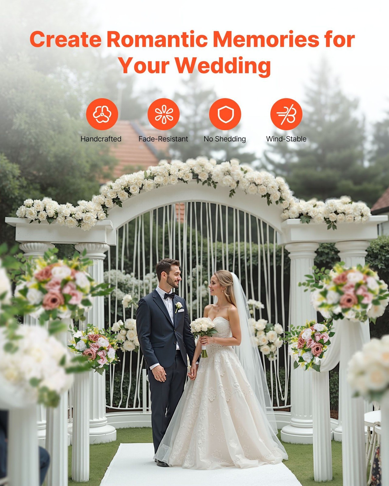 10PCS 9.5in Artificial Flower Ball Centerpieces Pink White Rose Bouquet