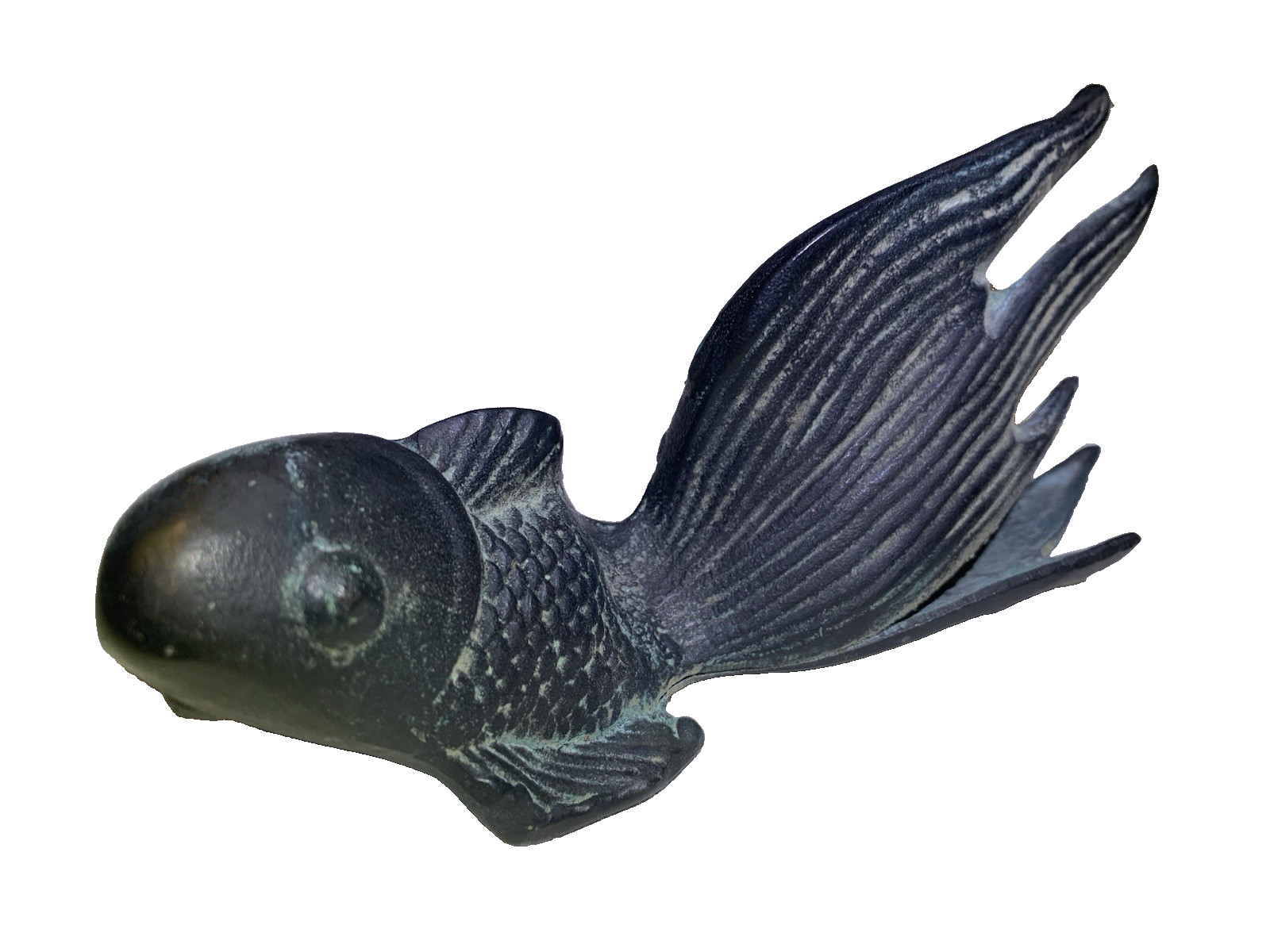 Vintage Cast Bronze Goldfish Koi Sculpture Paperweight Zen Garden Pond Decor EUC