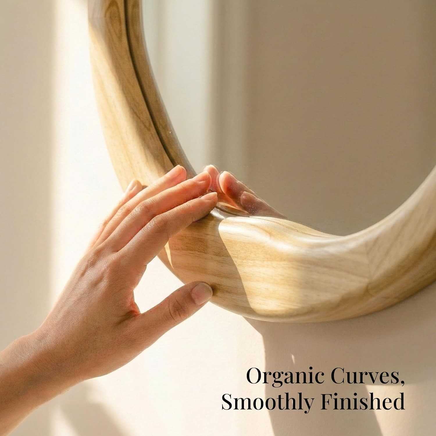 24&Prime; Natural Wood Round Mirror, Solid Wood for Bathroom Vanity & Bedroom