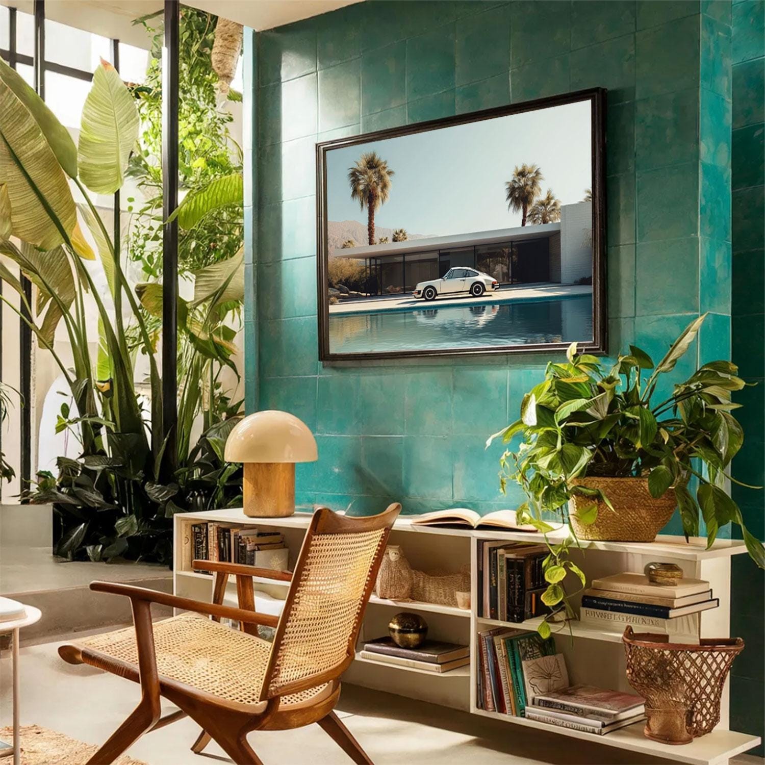 Vintage Porsche Palm Springs Pool Art – Mid Century Modern Car Wall Poster