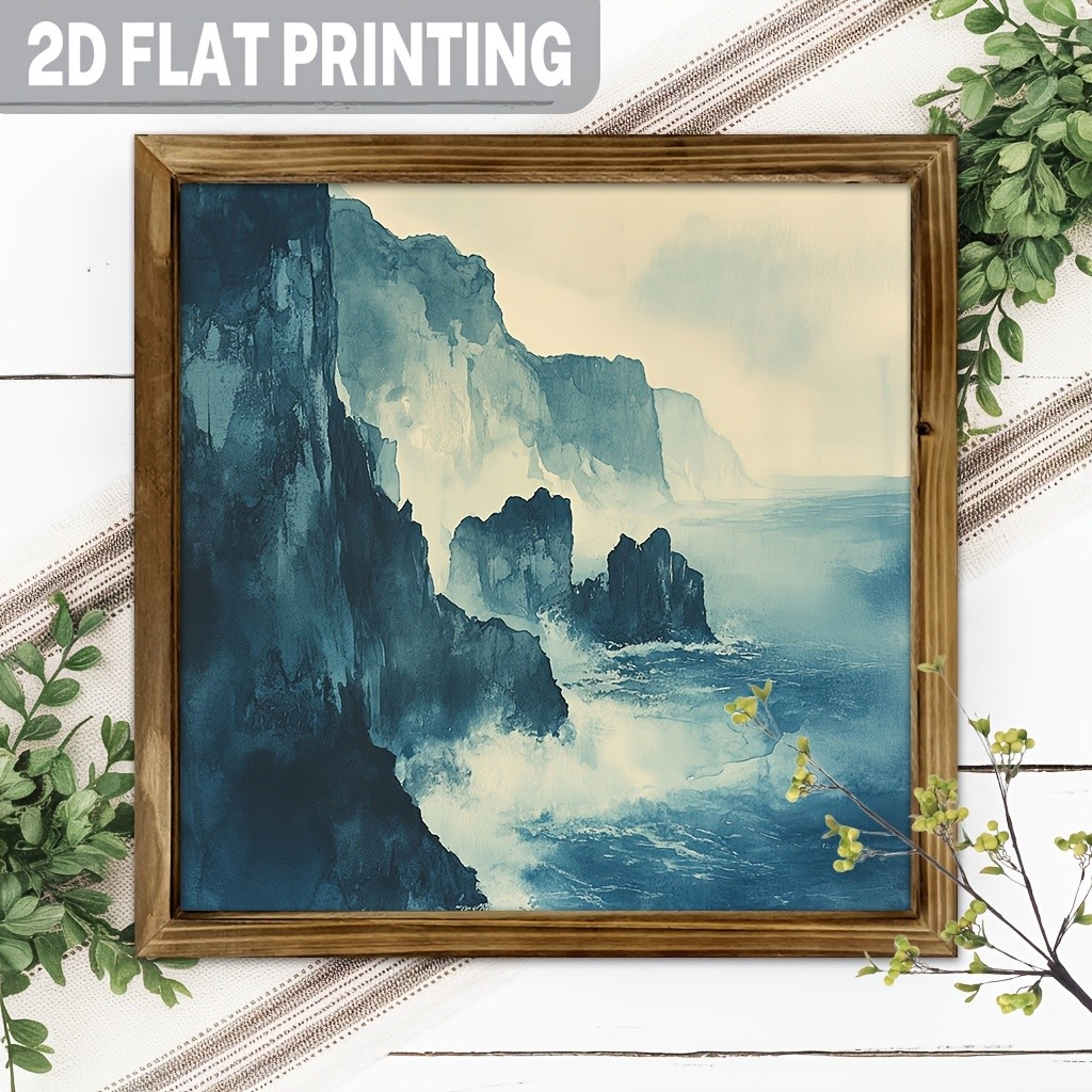 Summer Cliff Coast Watercolor Seascape Wooden Wall Art Sign