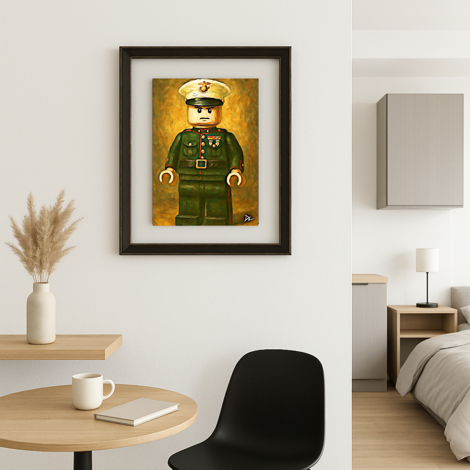 US Marine Corps Officer « The Minifig » Signed & Framed w/Double Glass 19×23 Frame