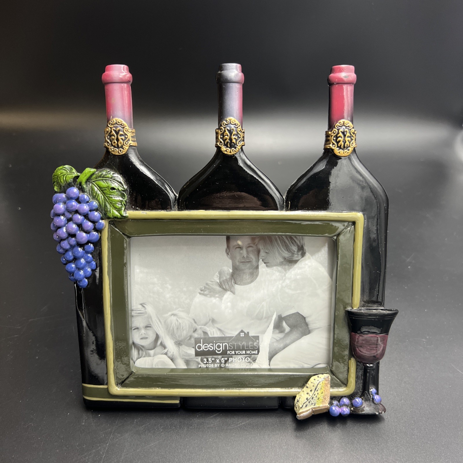 Tuscan Wine Bottles Grapes Wine Glass 7.5×7.5 Picture Frame Stand 3.5&Prime;x 5&Prime; Pic.