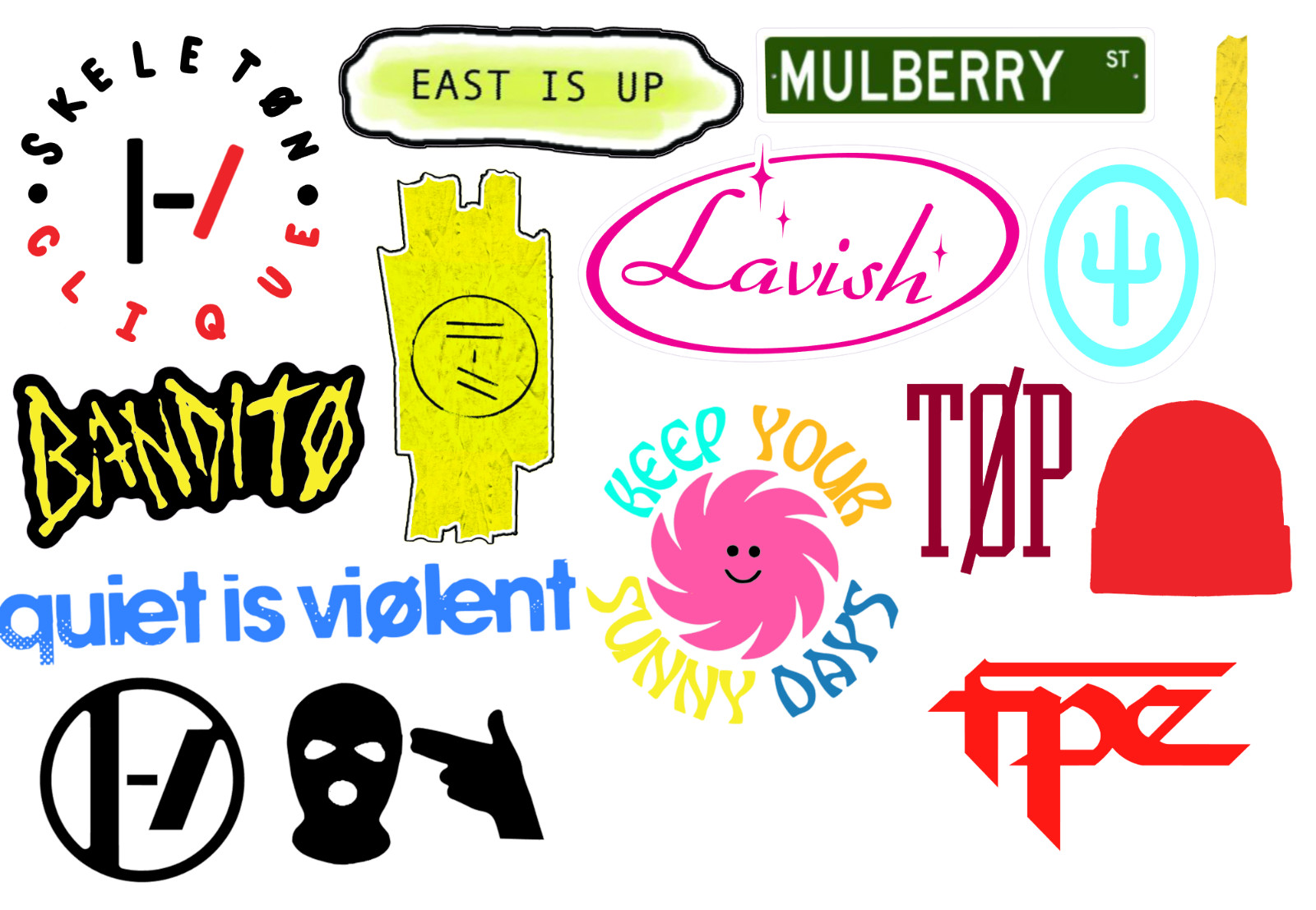 Twenty One Pilots sticker sets, Water Resistant, easy peel, 2-3&Prime;, 12 Sets