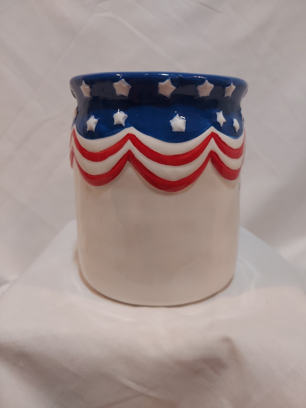 Patriotic Tabletop Container Planter Ceramic NWT America Flag Red White Blue
