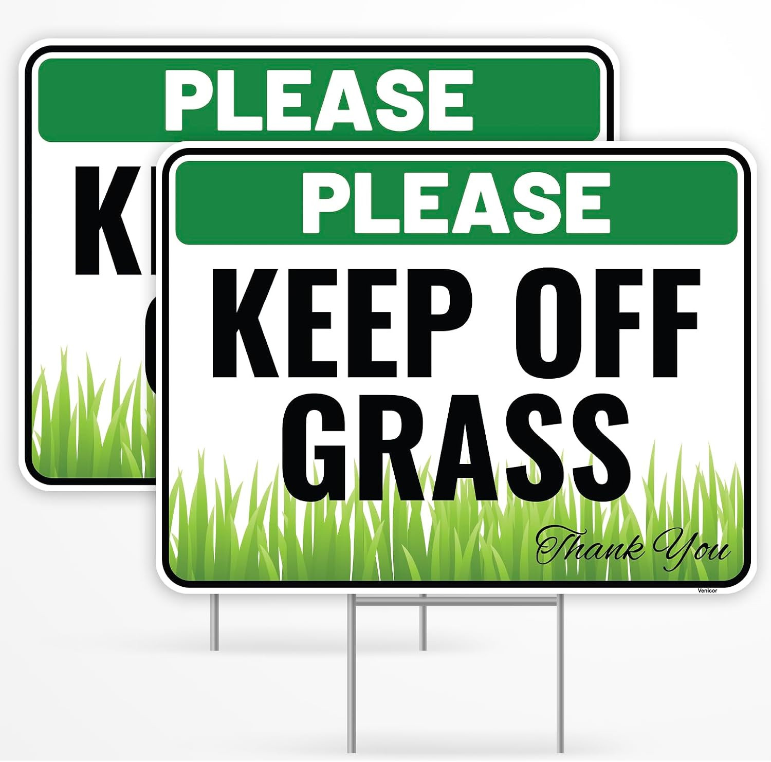 2PC Keep Off Grass Sign with Metal Stakes, 12&Prime;x9&Prime; – Corrugated Plastic – Please