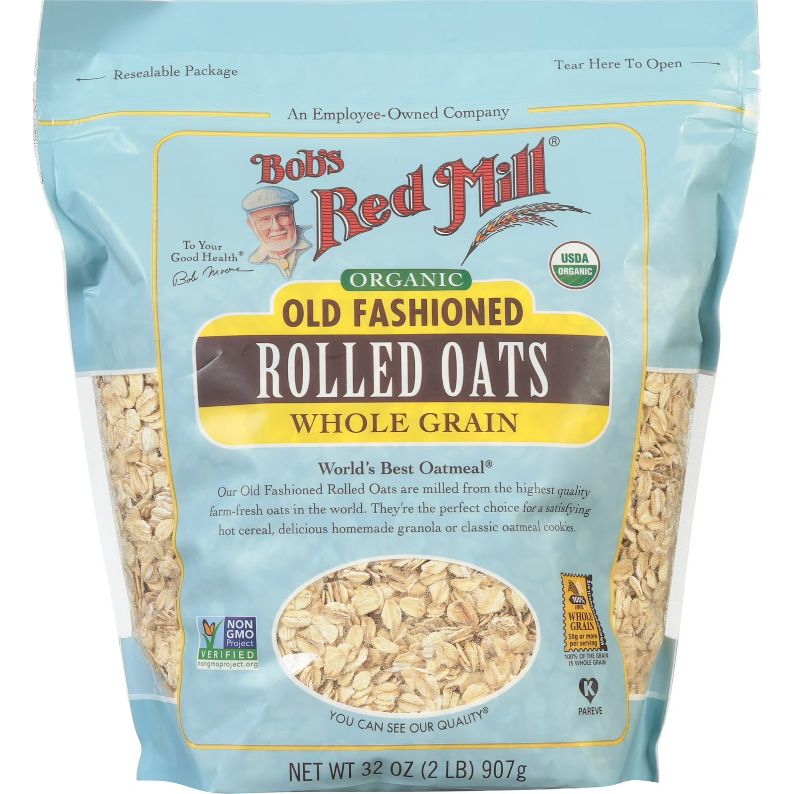 Bob&rsquo;s Red Mill, Old Fashioned Rolled Oats, Organic, 32 oz (2 PACK).